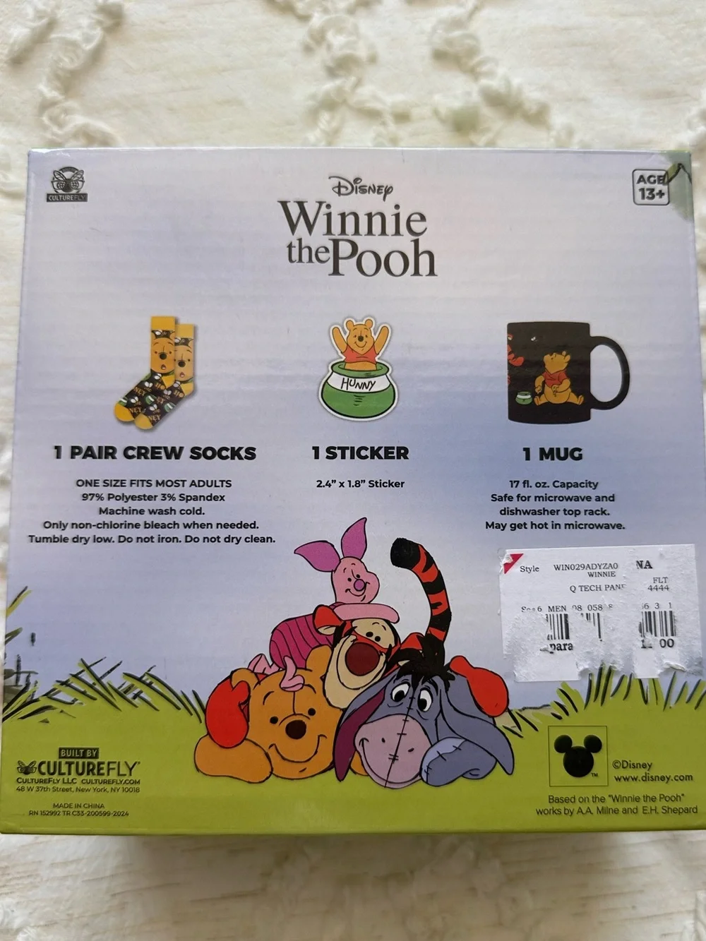 Disney Winnie the Pooh Black and Yellow Mug & Sock Gift Set